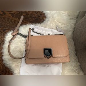 Used Jimmy Choo Chrome Lockett Beige Calfskin Leather Cross Body Bag
